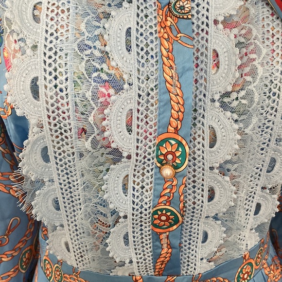 Dalia Mac Phee 2X dress! Beautiful print florals and chains! Lace and pleats - Picture 7 of 11